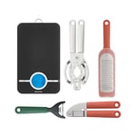 Brabantia Ice Cream Scoop + Garlic Press + Universal Tin/Can Opener + Digital Kitchen Scales + Coarse Grater Plus Cover + Food Peeler Y Shaped Plus Zester