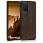 kwmobile Real Wood Case Compatible with Samsung Galaxy S10 Lite - Case Hard Wooden Cover with Soft TPU Bumper - Dark Brown