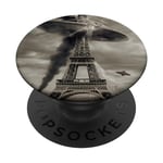 Crash d'un vaisseau spatial OVNI sur la Tour Eiffel à Paris PopSockets PopGrip Interchangeable