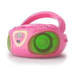 Bluetooth Boombox CD Player USB MP3 AM / FM Radio Portable Speakers LED Pink 