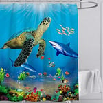 SCVBLJS Shark Turtle Shower Curtain Mildew Resistant Waterproof Polyester Shower Curtain Set With Hooks Bathroom Accessories 180X200Cm