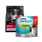 Köp Medium Adult Sensitive Skin hundfoder - Få Dentalife på köpet - 14 kg