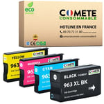 COMETE - Marque Française - 963XL - 4 Cartouches d'encre compatible avec HP 963 XL pour HP Officejet PRO