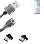 Magnetic charging cable for Nokia G60 5G with USB type C and Micro-USB connector