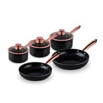 Tower Linear Induction Pots And Pans Sets, Non Stick Cerasure Coating, Black And Rose Gold, 5 Piece, 16/18/20cm Saucepans, 24/28 cm Frying Pans