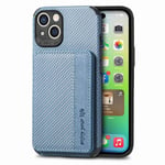 iPhone 14 Carbon Fiber Texture Cover med kortholder - Blå