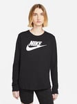 Nike Women's Long-Sleeve Logo T-Shirt - Black, Black, Size S, Women