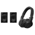 Pioneer DJ DM-40D 4” desktop monitor system (Black) & HDJ-CUE1BT-K, DJ Headphones with Bluetooth, Black