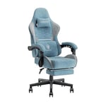 Dowinx Chaise Gaming Ergonomique, Fauteuil Gamer en Tissu Respirant avec Coussin Confortable à Ressorts Ensachés, Siège Gaming Massant avec Appui-Tête et Repose-Pieds Rétractable, 150 kg, Bleu-Gris