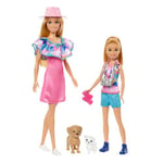 Barbie Coffret Poupée avec Petite Soeur Stacie Et 2 Chiots, Vêtements Et Accessoires Été, Cheveux Blonds Et Yeux Bleux, Jouet Enfant, A Partir De 3 Ans, HRM09
