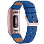 WFEAGL Strap Compatible for Fitbit Charge 3 Strap Leather,Classic Adjustable Replacement Sport Fitness Wristband for Men Women(Peacock Blue Band+RoseGold Buckle)
