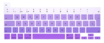 MMDW Spanish Language ESP Silicone Keyboard Cover Skin for MacBook Pro 16 2019 A2141 for MacBook New Pro 13.3 inch A2338 M1/A2251/A2289 with Touch Bar & Touch ID European Version(Ombre purple)