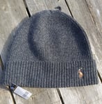 Genuine POLO RALPH LAUREN Dark Grey MERINO WOOL BEANIE Hat Toque Tag 44983422002