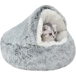 Lugnande Kattsäng Fluffig Plysch Kattbädd, Husdjursbädd För Inomhuskatter Liten Hund, Mjuk Varm Donut Kattsömnpåse (m-50cm, Grå)
