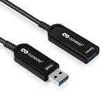 conecto, rallonge fibre optique premium USB 3.1 (Gen.2) fiche USB-A vers prise USB-A, câble hybride (fibre optique/cuivre) 10Gbps, noir, 10m