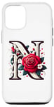 iPhone 13 Pro Red Rose Roses Flower Floral Design Monogram Letter N Case