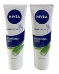 Pack of 2 Nivea Hand Cream Soothing Care Moisturising  Skincare Aloe Vera 75ml