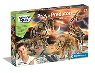 Clementoni - 97857 - Science and Play Lab - Prey and Predators, kit de fouilles de fossiles 5 en 1 pour enfants - jeu scientifique 7 ans, excaver et assembler 5 dinosaures - fabriqué en Italie