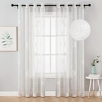 Gardiner Genomskinliga Voile Blommor Broderi Öglegardiner Transparent Gardiner 2 st Öglegardin Gardiner Par Fönstergardin För Vardagsrum Sovrum White 140*176cm