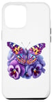 Coque pour iPhone 13 Pro Max Papillon Violet Pensée florale Démence Sensibilisation à la maladie d'Alzheimer