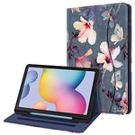 FINTIE Coque pour Samsung Galaxy Tab S6 Lite 10.4 Pouces 2024/2022/2020 - Housse Multipositions Etui avec Poche Frontale et Fonction Sommeil/Réveil Automatique, Fleur Hibiscus