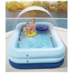HOXMOMA Inflatable Swimming Pool witn Sunshade, Large Rectangular Pool for Children/Adults, Garden/Backyard/Outdoor, Family Lounge Pool, Toddler Pool with Canopy,Blue,2.6m