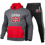 ZGRW Ensemble de survêtement pour homme avec sweat-shirts à capuche et pantalon 23# Jordan Basketball Sportswear Casual Sport Sweat à capuche Gris XXXL