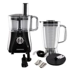 Daewoo SDA2100 750W Plastic Compact Food Processor with 2L Bowl and 1.8L Blender Jug, Stainless Steel Chopping Blades for Slicing and Grating, UK Type G Pulg 220-240v 50hz, Black