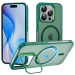Coque compatible avec l'iPhone 15 Pro Max, avec MagSafe, support réglable, en matériau mat et semi-transparent,vert.