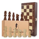 Skakspil skak skakbræt træ af høj kvalitet - Skakbrætsæt foldbart med skakbrikker store til børn og voksne 34,5 X 34,5 cm
