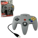 Manette Pad Joystick Style Nintendo 64 N64 avec câble USB intégré Pour Ordinateur PC & Mac, Gris - Rétro Gaming