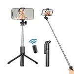 GRIFEMA GB1003 Selfie Bluetooth - Trepied Telephone Universel 3 en 1, Selfie Stick Télécommande sans Fil, Perche a Selfie Réglable Extensible, Noir