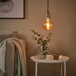 IKEA IKEA JÄLLBY / MOLNART taklampa med ljuskälla, textil förnicklad/svamp brun klarglas, klarglas