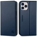 SHIELDON iPhone 12 Pro Max Case, Shockproof Genuine Leather Wallet Case[RFID Blocking][TPU Shell][Kickstand][Card Slots] Magnetic Folio Cover Compatible with iPhone 12 Pro Max, 6.7 Inches, Navy Blue