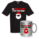 T-Shirt Noir - Mug Pailleté "Le Papa Noël C'est Ton Père" T-Shirt De Bonne Qualité. Mug En Inox