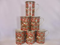Abbeydale Set of 6 China 10oz Mugs in William Morris red strawberry thief design