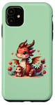 Coque pour iPhone 11 Vert, charmant dragon rouge et amis ludiques à éclosion