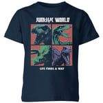 Jurassic Park World Four Colour Faces Kids' T-Shirt - Navy - 3-4 Years - Navy