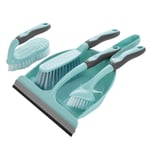 ALINK 5 Piece Cleaning Set with Broom, Dustpan and Brush, Scrubbing Brush & Dish Brush,Shower Squeegee/Blade,Dish Brush for Home Kitchen Bathroom Desk Grout Tile (Blue)