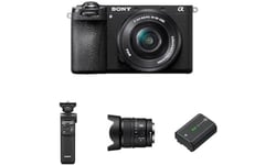 Sony Alpha 6700 | APS-C Mirrorless Camera with Sony 16-50mm Lens + Content Creator kit including Bluetooth Shooting Grip, E 15mm F1.4 G Lens and Rechargable Battery Pack