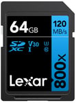 Lexar High-Performance 800x SD Card 64GB, SDXC UHS-I Memory Card BLUE Series, Class 10, U3, V30, Up to 120MB/s Read, for Point-and-shoot Cameras, Mid-range DSLR, HD Camcorder (LSD0800064G-BNNAG)