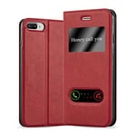 cadorabo Coque pour Apple iPhone 8 Plus / 7 Plus / 7S Plus en Rouge Safran - Housse Protection avec Stand Horizontal et Deux Fenêtres - Portefeuille Etui Poche Folio Case Cover