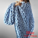 Arm Knitted Blanket Merino Wool Throw Iceland Thick Yarn Blue 120x150cm