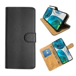 Leather Wallet Flip Cover Case for Motorola Moto G52 / G82 (Black)