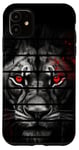 Coque pour iPhone 11 Lion rétro noir blanc lumineux yeux rouges art zoo réaliste #2