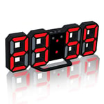 DollaTek 3D LED Digital Alarm Clock with 3 Adjustable Brightness Levels Dimmable Nightlight Snooze Function for Home Kitchen Office - Black and Red