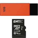 Pack Support de Stockage Rapide et Performant : Clé USB - 2.0 - Séries Runners - 128 Go + Carte MicroSD - Gamme Elite Gold - Classe 10-64 GB