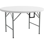 Table pliante table de camping pliable table de jardin Ø 122 x 73H cm poignée acier époxy HDPE blanc - Blanc
