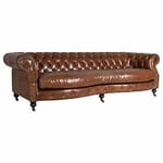 Mer Hemma Vintage chesterfield 3-sits soffa svängd läder brun 255 cm