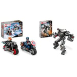 LEGO Marvel War Machine Mech Armour, Buildable Toy Action Figure for Kids with 3 Stud Shooters & Marvel Black Widow & Captain America Motorcycles, Avengers Age of Ultron Set with 2 Superhero